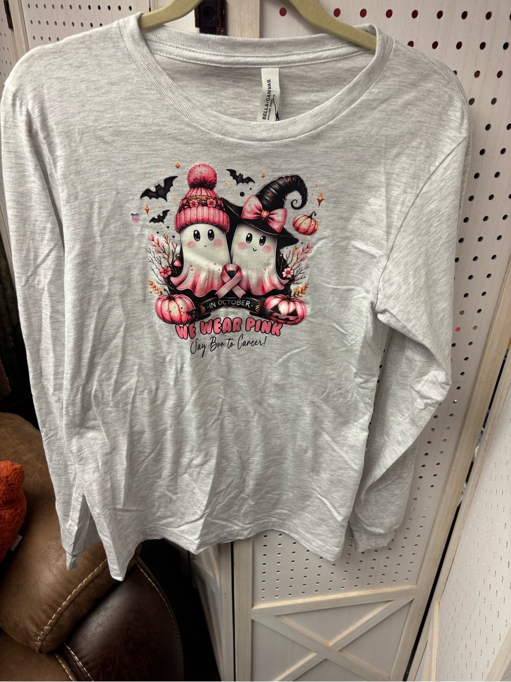 Adults Long-Sleeve breast cancer Pink Ghost Tee